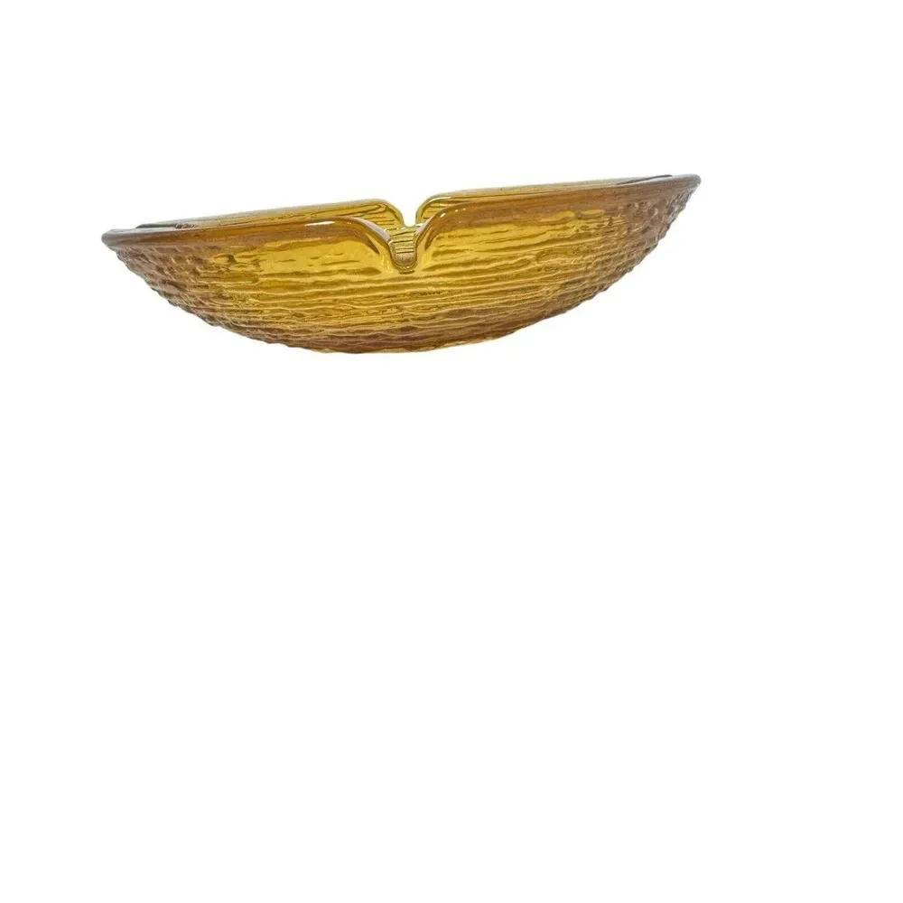 Vintage Anchor Hocking Glass Ashtray Soreno Honey Amber Mid Century 8 3/4 Round